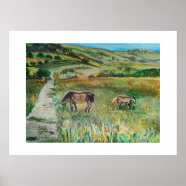 Paarden op de weide poster