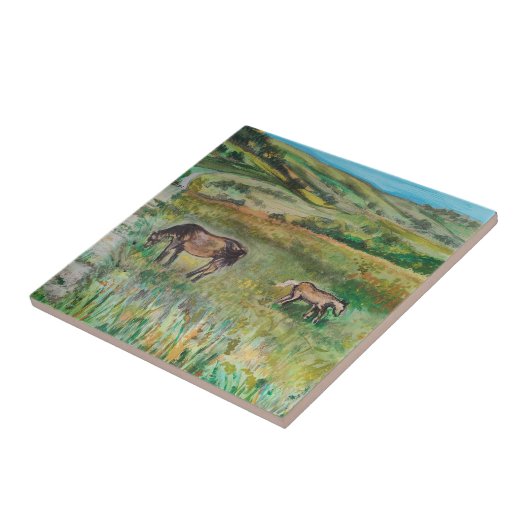 Paarden op de weide tegeltje (Zijkant)