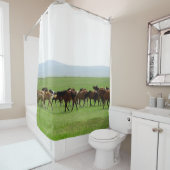 Paarden op grasland - Landschapsfoto Douchegordijn (In situ)