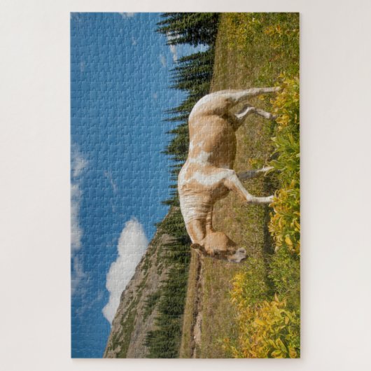 Paarden op grassen in een alpiene weide in de zome legpuzzel (Verticaal)