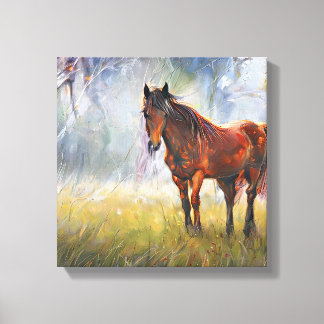 Paarden op het gras canvas afdruk