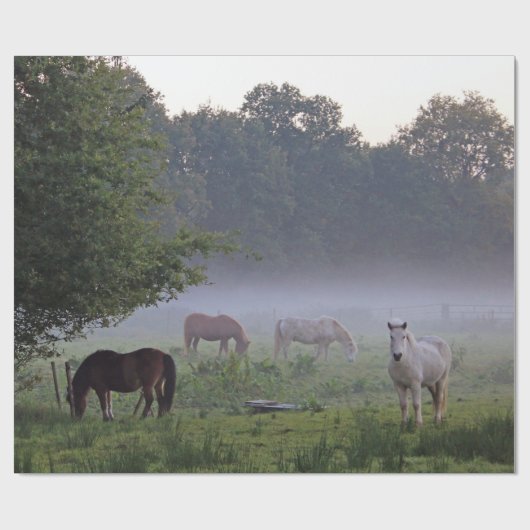 Paarden op het nevelplatteland waar papier wordt v (Vlak)