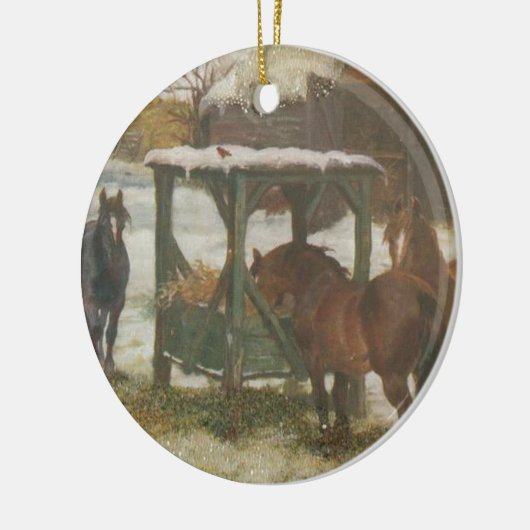 Paarden op kerstdag keramisch ornament (Links)
