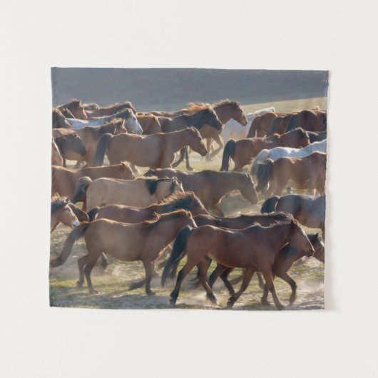 Paarden op ranch, Inner Mongolië, China Wandkleed (Voorkant (horizontaal))