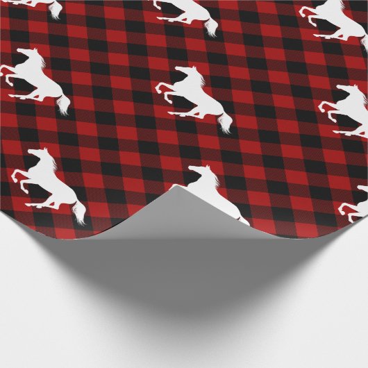 Paarden op rode buffelstaarten cadeaupapier (Hoek)