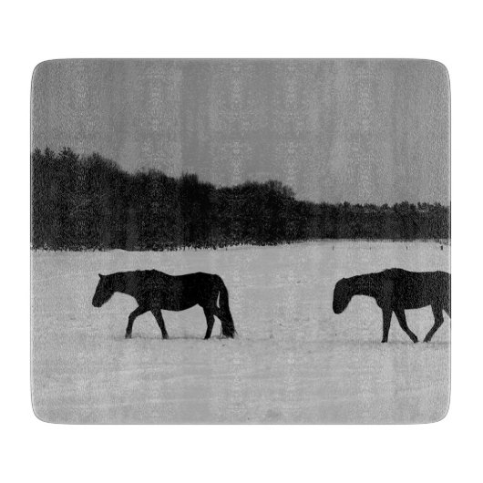Paarden op sneeuw cbcna snijplank (Voorkant)