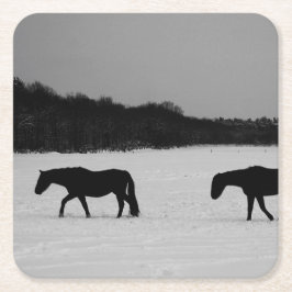 Paarden op sneeuw coastercnm kartonnen onderzetters