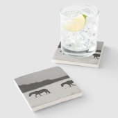 Paarden op sneeuw coastercnm stenen onderzetter (Zijkant)