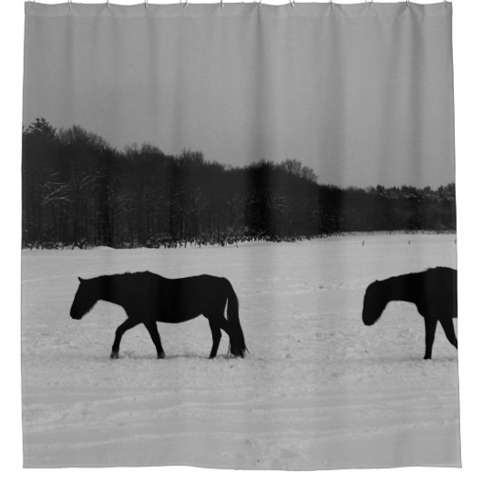 Paarden op sneeuw sccna douchegordijn (Voorkant)