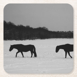 Paarden op sneeuwklooster kartonnen onderzetters
