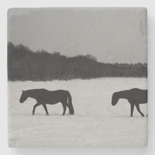 Paarden op sneeuwklooster stenen onderzetter