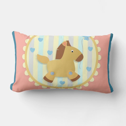 Paarden op Warm Stripe-achtergrond met blauw hart Kussen (Voorkant)