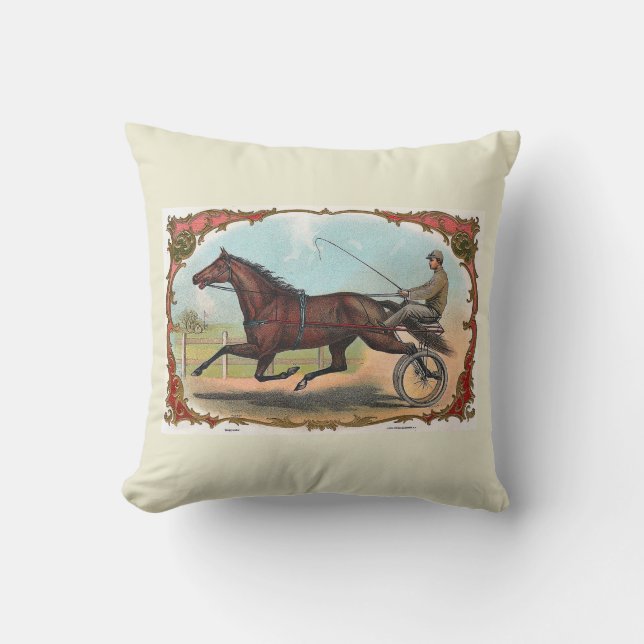 Paarden op wielen met  paardenraces kussen (Voorkant)