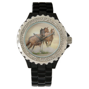 Paarden op zonsondergang horloge