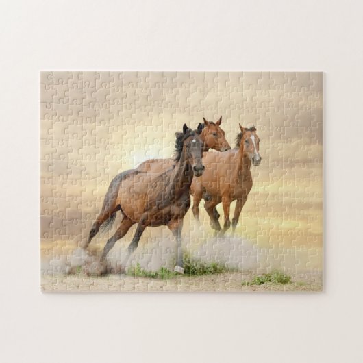 Paarden op zonsondergang legpuzzel (Horizontaal)