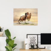 Paarden op zonsondergang poster (Thuiskantoor)