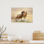 Paarden op zonsondergang poster (Keuken)