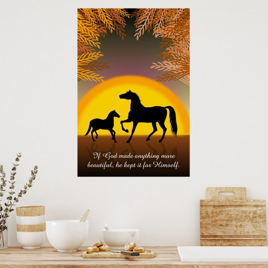 Paarden op zonsondergang poster (Keuken)