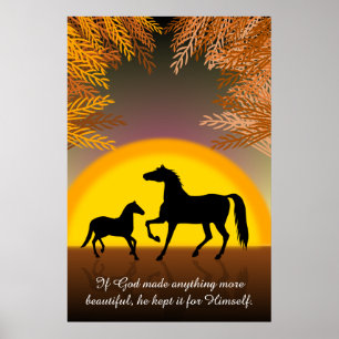 Paarden op zonsondergang poster