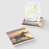 Paarden op zonsondergang stenen onderzetter (Zijkant)