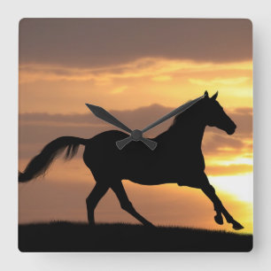 Paarden op zonsondergang vierkante klok