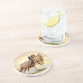 Paarden op zonsondergang zandsteen onderzetter (Zijkant)