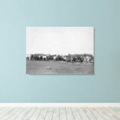 Paarden opgehangen door Cowboys Foto Canvas Afdruk (Insitu (Houten vloer))