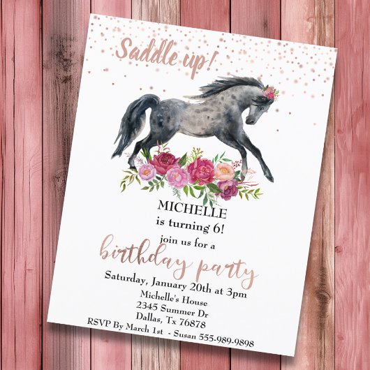 Paarden opzadelen Birthday - roze begroting