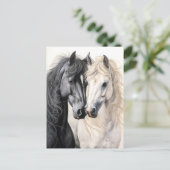 Paarden Paar Zwart-wit Paard Postcrossing Briefkaart (Staand voorkant)