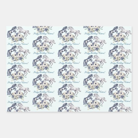 Paarden paardenliefhebbers gepersonaliseerd inpakpapier vel (Voorkant 3)
