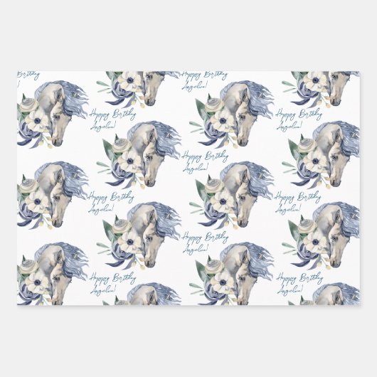 Paarden paardenliefhebbers gepersonaliseerd inpakpapier vel (Voorkant)