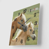 Paarden Palomino Moeder en Foal Portrait Vierkante Klok (Hoek)