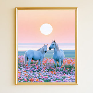 Paarden Pastel Zonsondergang Poster
