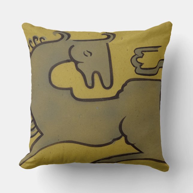 Paarden (pen, inkt en gouache op papier) kussen (Voorkant)