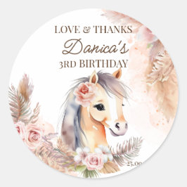 Paarden pony thema verjaardagsfeestgunsten dank u ronde sticker