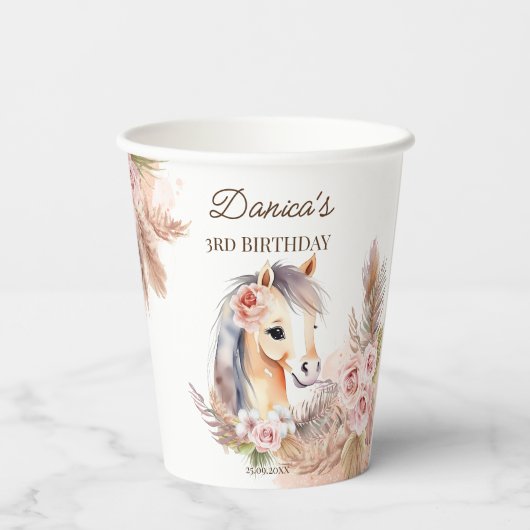 Paarden pony thema verjaardagsfeestje servies papieren bekers (Achterkant)