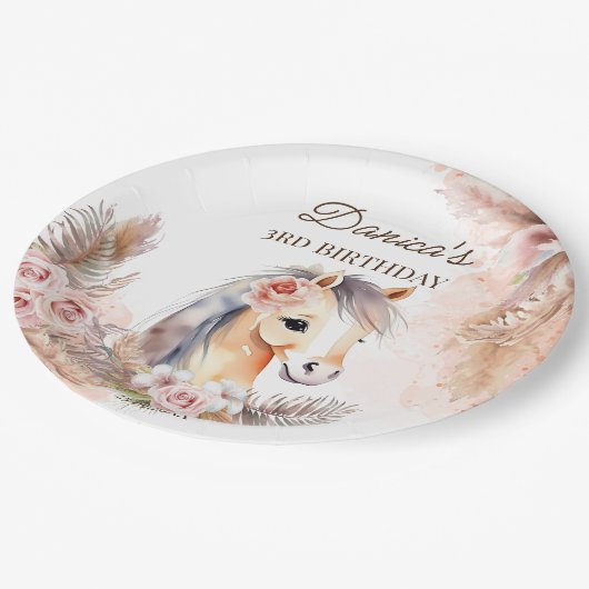 Paarden pony thema verjaardagsfeestje servies papieren bordje (Gekanteld)