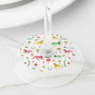 Paarden Racing Derby Day Party Colorful Pattern Wijnglaslabel