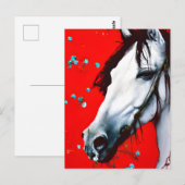 Paarden Rd Achtergrond Blauwe Bloemen Briefkaart (Voorkant / Achterkant)