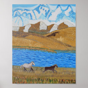 Paarden rennen in de Bergen Poster