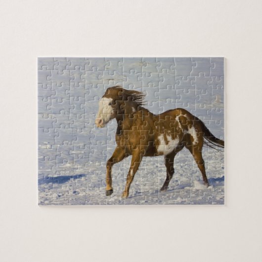 Paarden rennen in de sneeuw legpuzzel (Horizontaal)