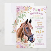 Paarden Riding Lila Pony Bloemenmeisje Birthday Kaart (Voorkant / Achterkant)