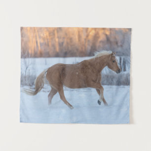 Paarden rijden in de winter op Hideout Ranch Wandkleed