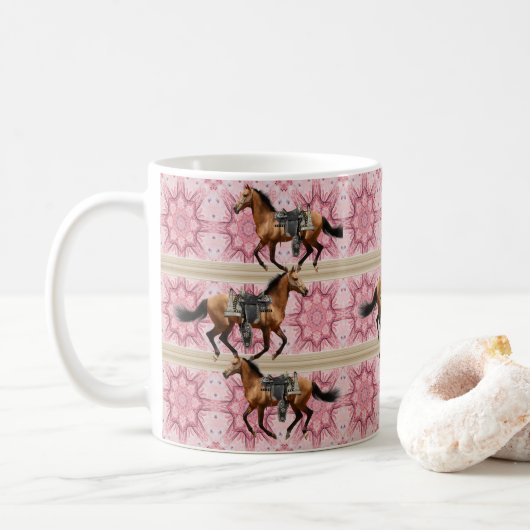 Paarden Roze Bloemen Mok (Met donut)
