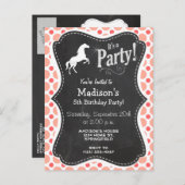 Paarden; Roze en koraalpokadots Uitnodiging Briefkaart (Voorkant / Achterkant)