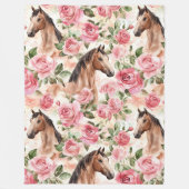 Paarden  Rozen Bloemen Fleece Deken (Voorkant)