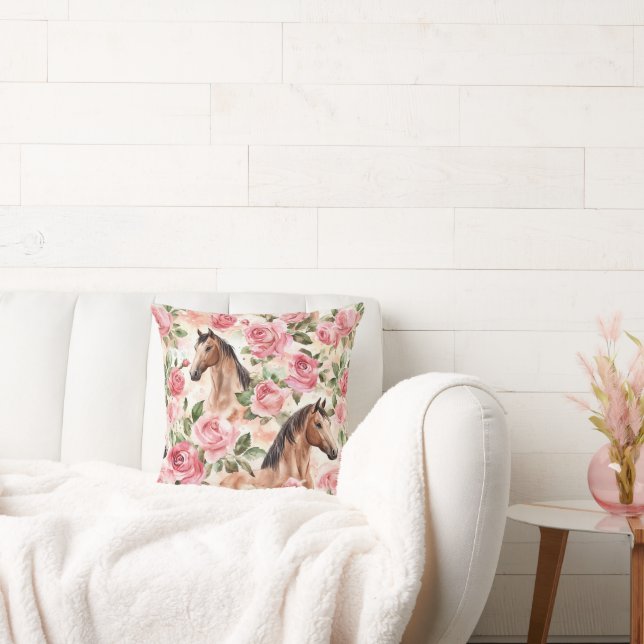 Paarden  Rozen Bloemen Kussen (Bank)