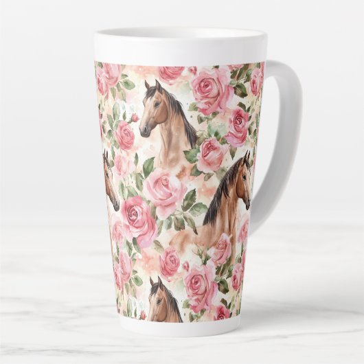 Paarden  Rozen Bloemen Latte Mok (Rechterhoek)