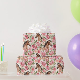 Paarden  Rozen Bloemen Verjaardag Cadeaupapier