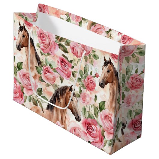 Paarden Rozen Bloemen Verjaardag Groot Cadeauzakje (Voorkant Gekanteld)